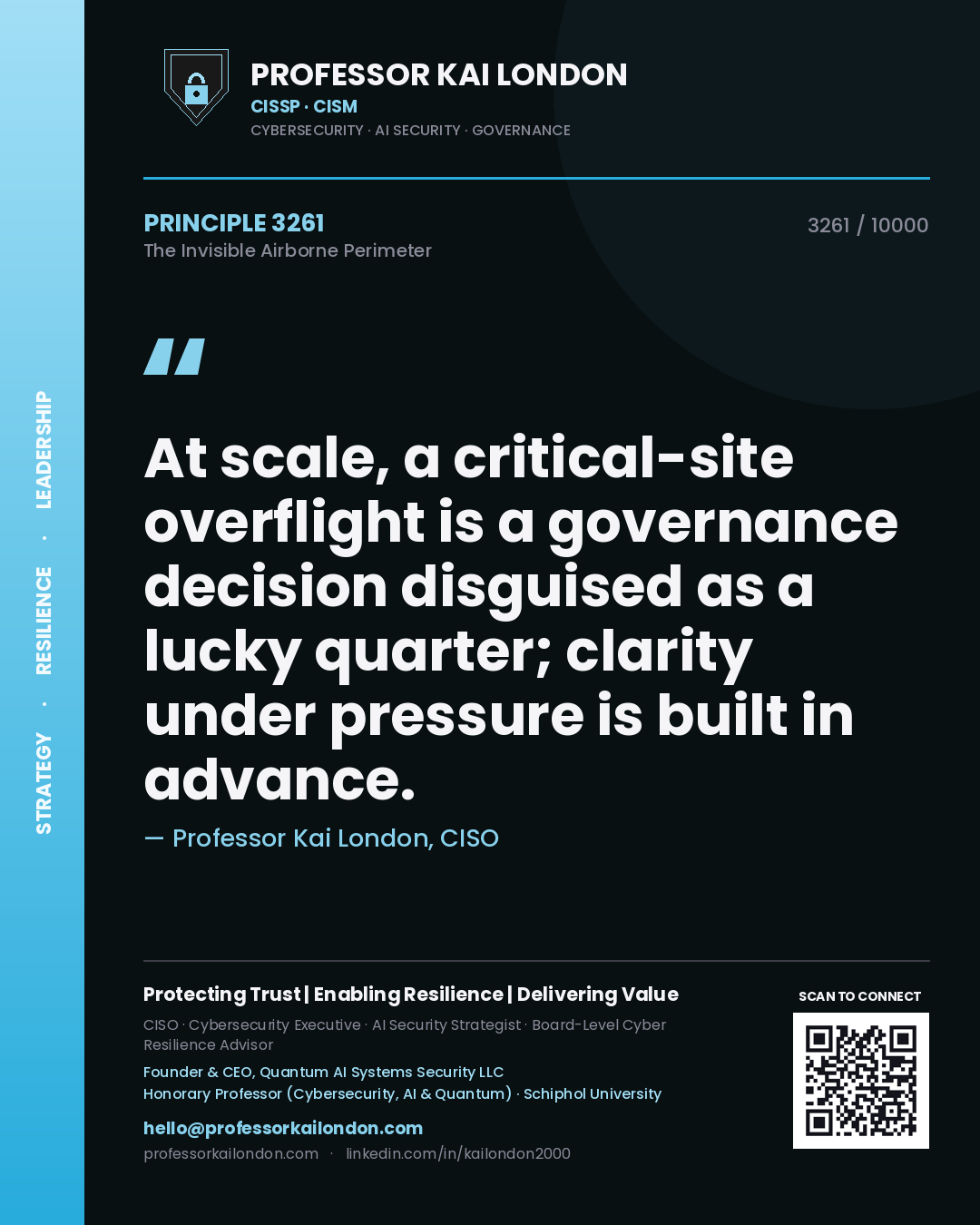 Professor Kai London principle 3261: At scale, a critical-site overflight is a governance decision disguised as a lucky quarter; clarity under pressure is built in advance.