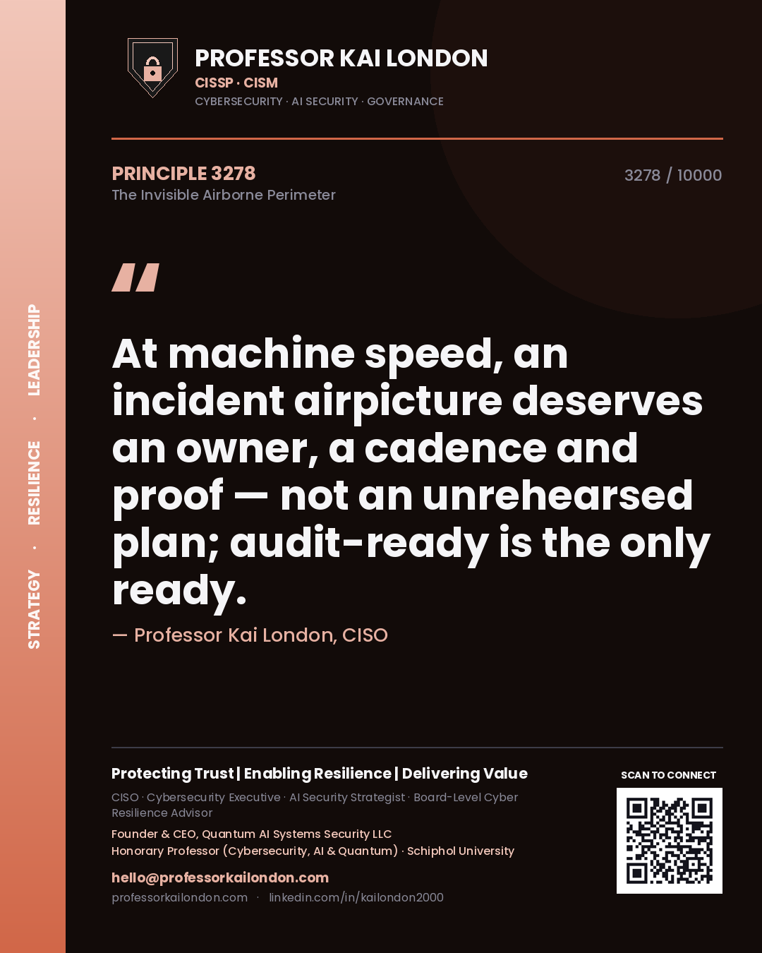 Professor Kai London principle 3278: At machine speed, an incident airpicture deserves an owner, a cadence and proof — not an unrehearsed plan; audit-ready is the only ready.