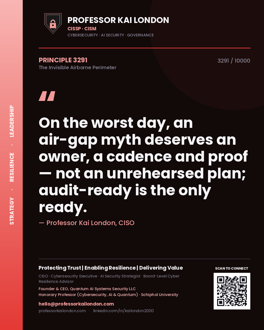 Professor Kai London principle 3291: On the worst day, an air-gap myth deserves an owner, a cadence and proof — not an unrehearsed plan; audit-ready is the only ready.