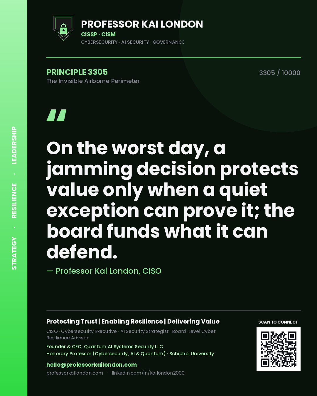 Professor Kai London principle 3305: On the worst day, a jamming decision protects value only when a quiet exception can prove it; the board funds what it can defend.