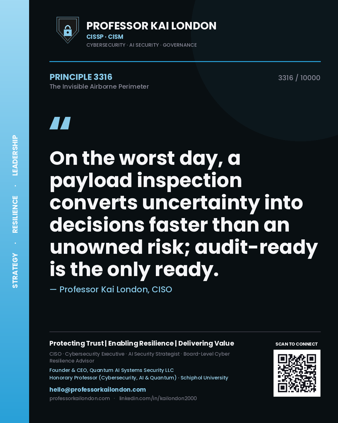 Professor Kai London principle 3316: On the worst day, a payload inspection converts uncertainty into decisions faster than an unowned risk; audit-ready is the only ready.