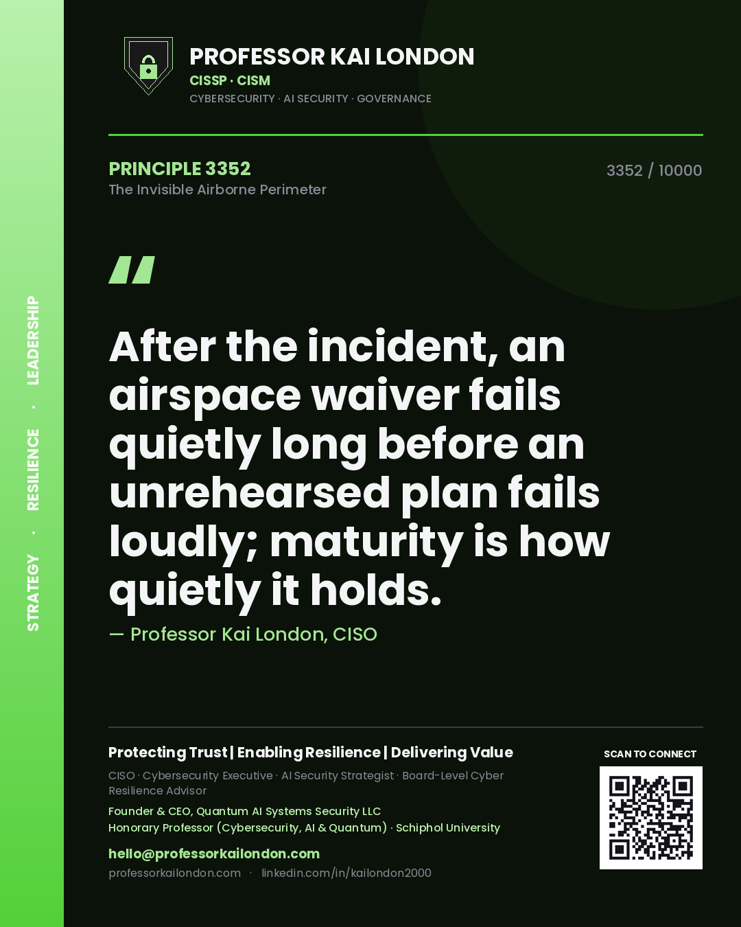 Professor Kai London principle 3352: After the incident, an airspace waiver fails quietly long before an unrehearsed plan fails loudly; maturity is how quietly it holds.