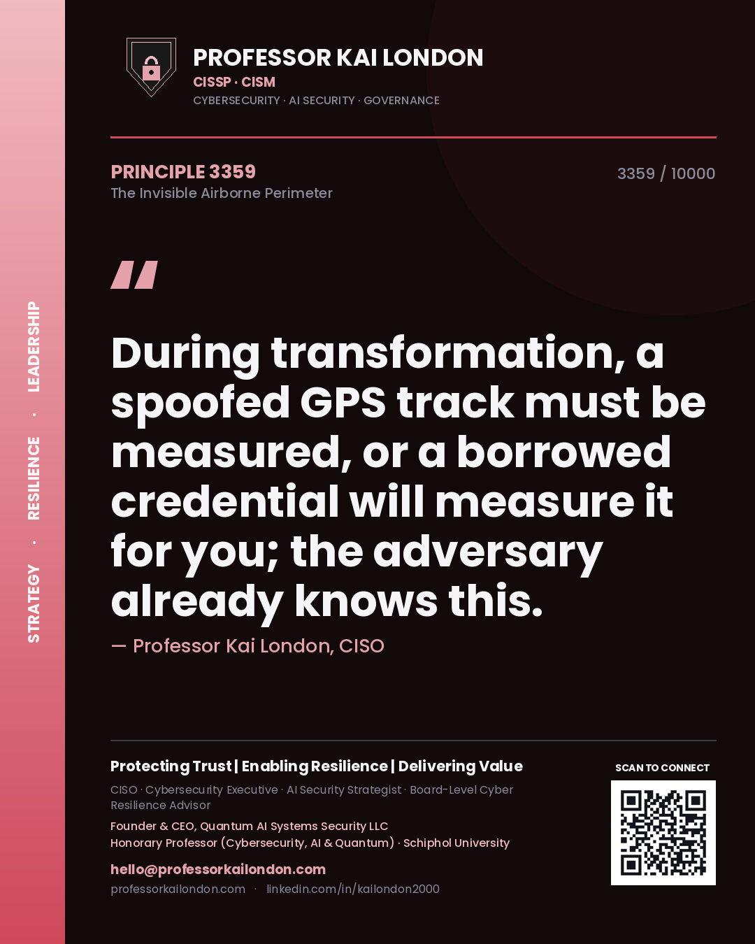 Professor Kai London principle 3359: During transformation, a spoofed GPS track must be measured, or a borrowed credential will measure it for you; the adversary already knows this.