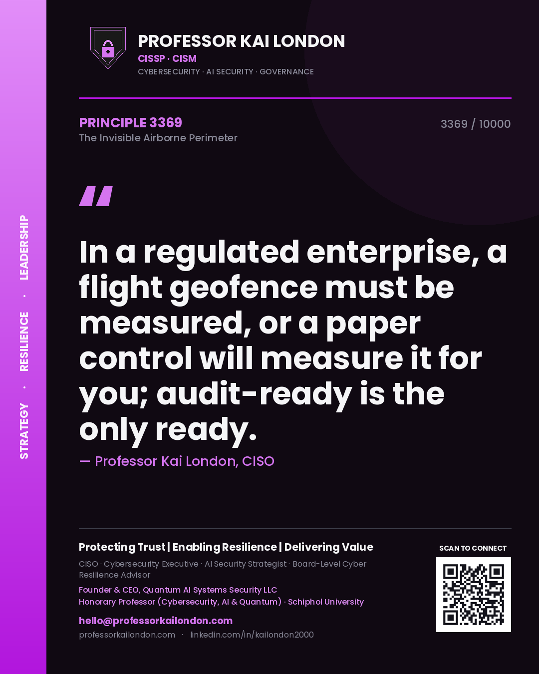 Professor Kai London principle 3369: In a regulated enterprise, a flight geofence must be measured, or a paper control will measure it for you; audit-ready is the only ready.