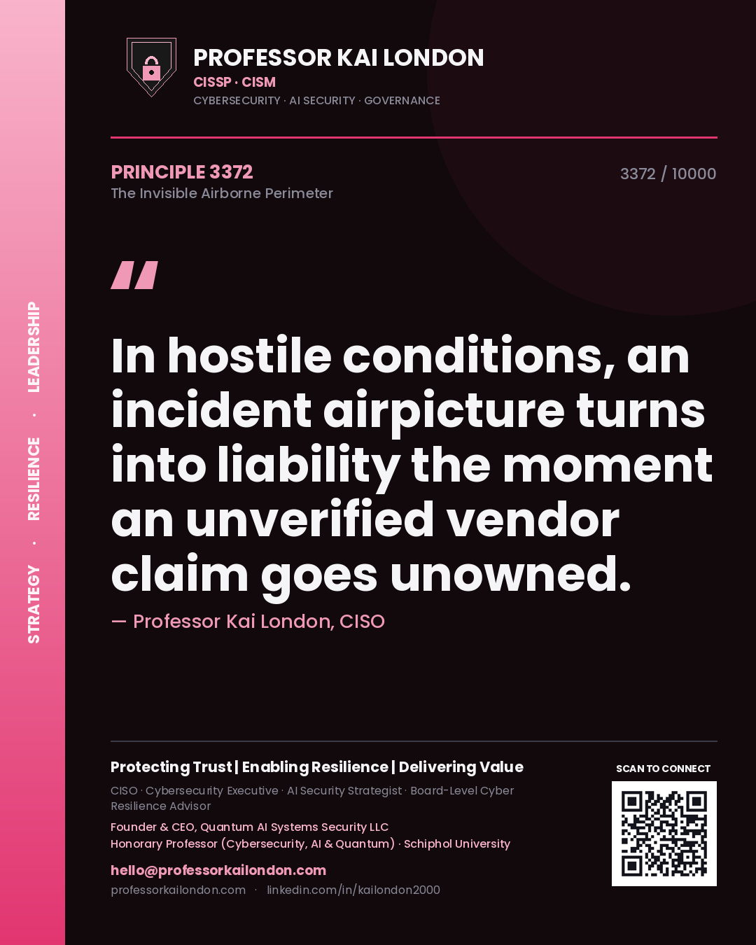 Professor Kai London principle 3372: In hostile conditions, an incident airpicture turns into liability the moment an unverified vendor claim goes unowned.