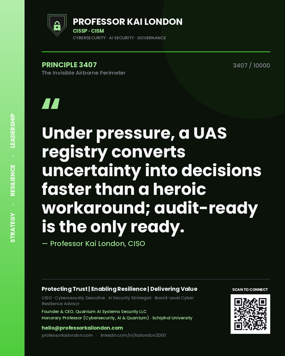 Professor Kai London principle 3407: Under pressure, a UAS registry converts uncertainty into decisions faster than a heroic workaround; audit-ready is the only ready.