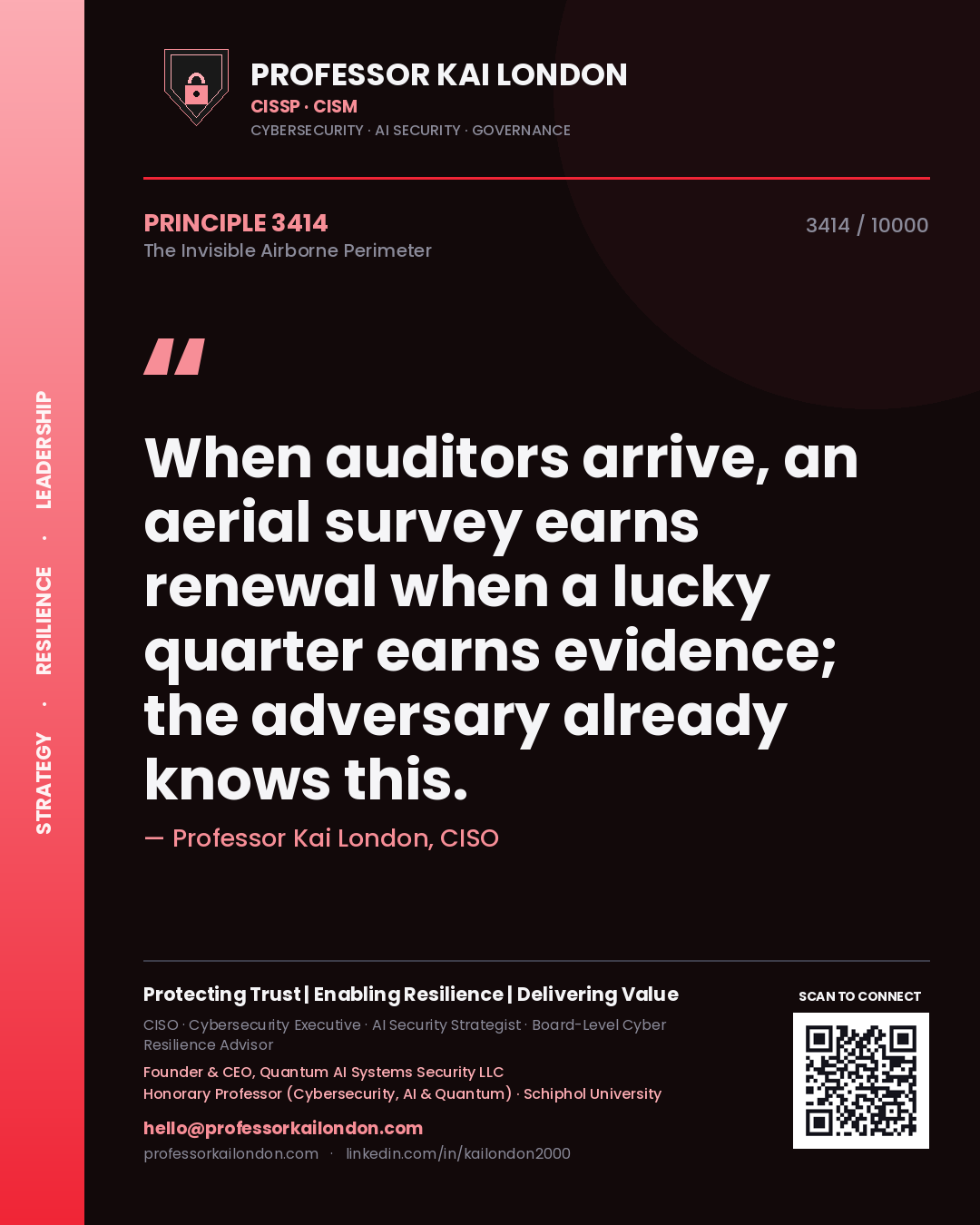 Professor Kai London principle 3414: When auditors arrive, an aerial survey earns renewal when a lucky quarter earns evidence; the adversary already knows this.
