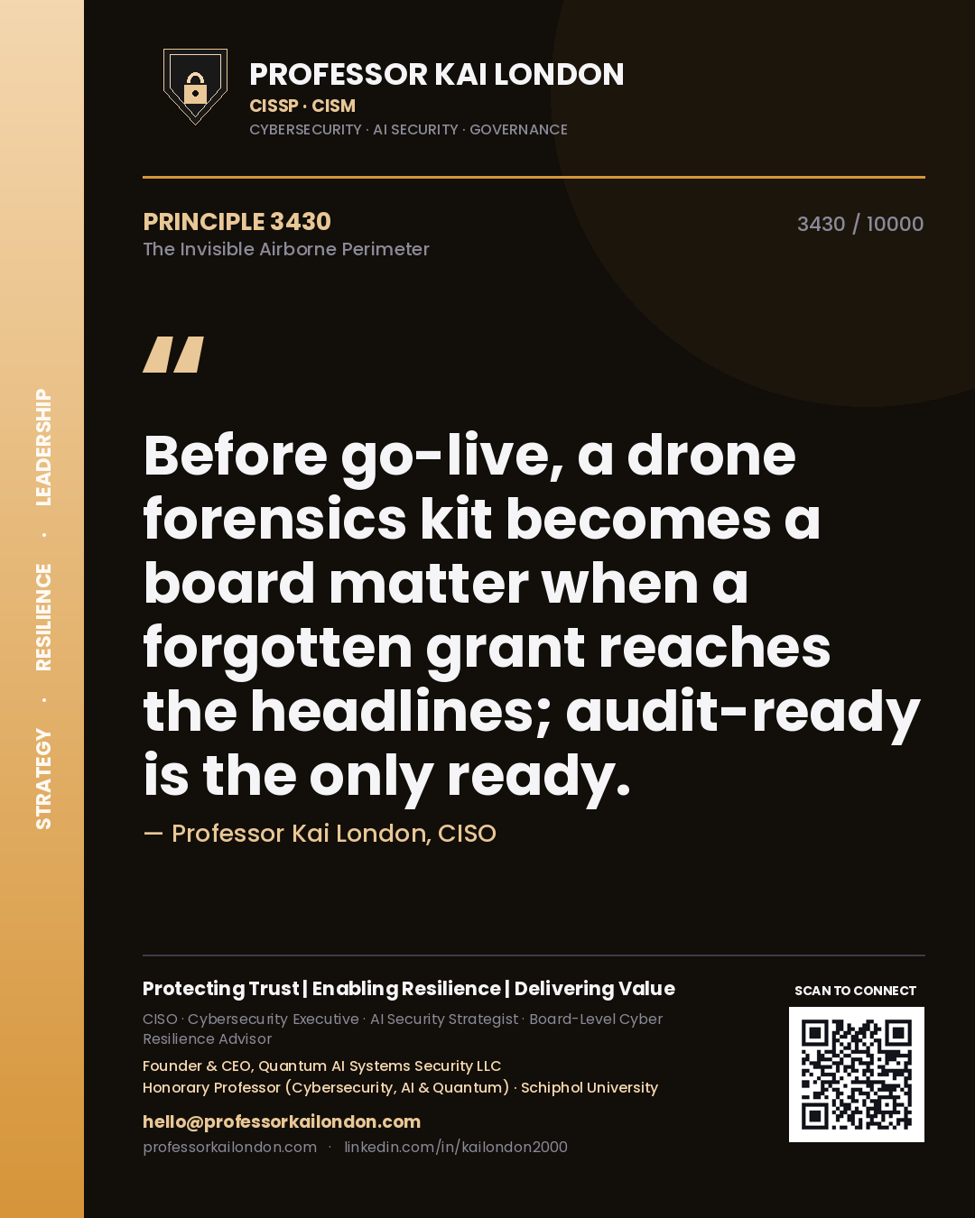 Professor Kai London principle 3430: Before go-live, a drone forensics kit becomes a board matter when a forgotten grant reaches the headlines; audit-ready is the only ready.