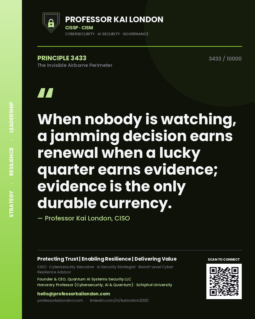 Professor Kai London principle 3433: When nobody is watching, a jamming decision earns renewal when a lucky quarter earns evidence; evidence is the only durable currency.