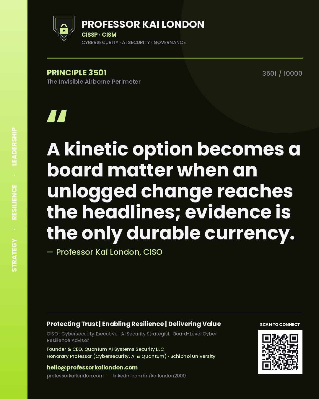 Professor Kai London principle 3501: A kinetic option becomes a board matter when an unlogged change reaches the headlines; evidence is the only durable currency.