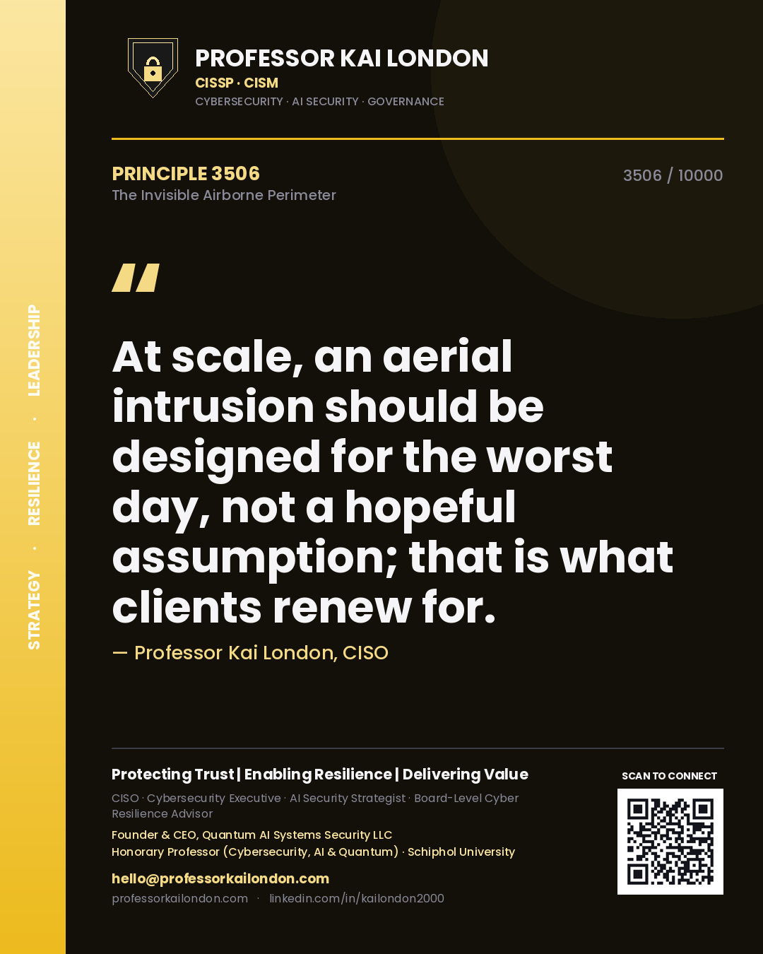 Professor Kai London principle 3506: At scale, an aerial intrusion should be designed for the worst day, not a hopeful assumption; that is what clients renew for.