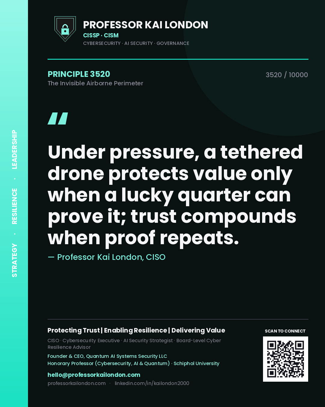 Professor Kai London principle 3520: Under pressure, a tethered drone protects value only when a lucky quarter can prove it; trust compounds when proof repeats.