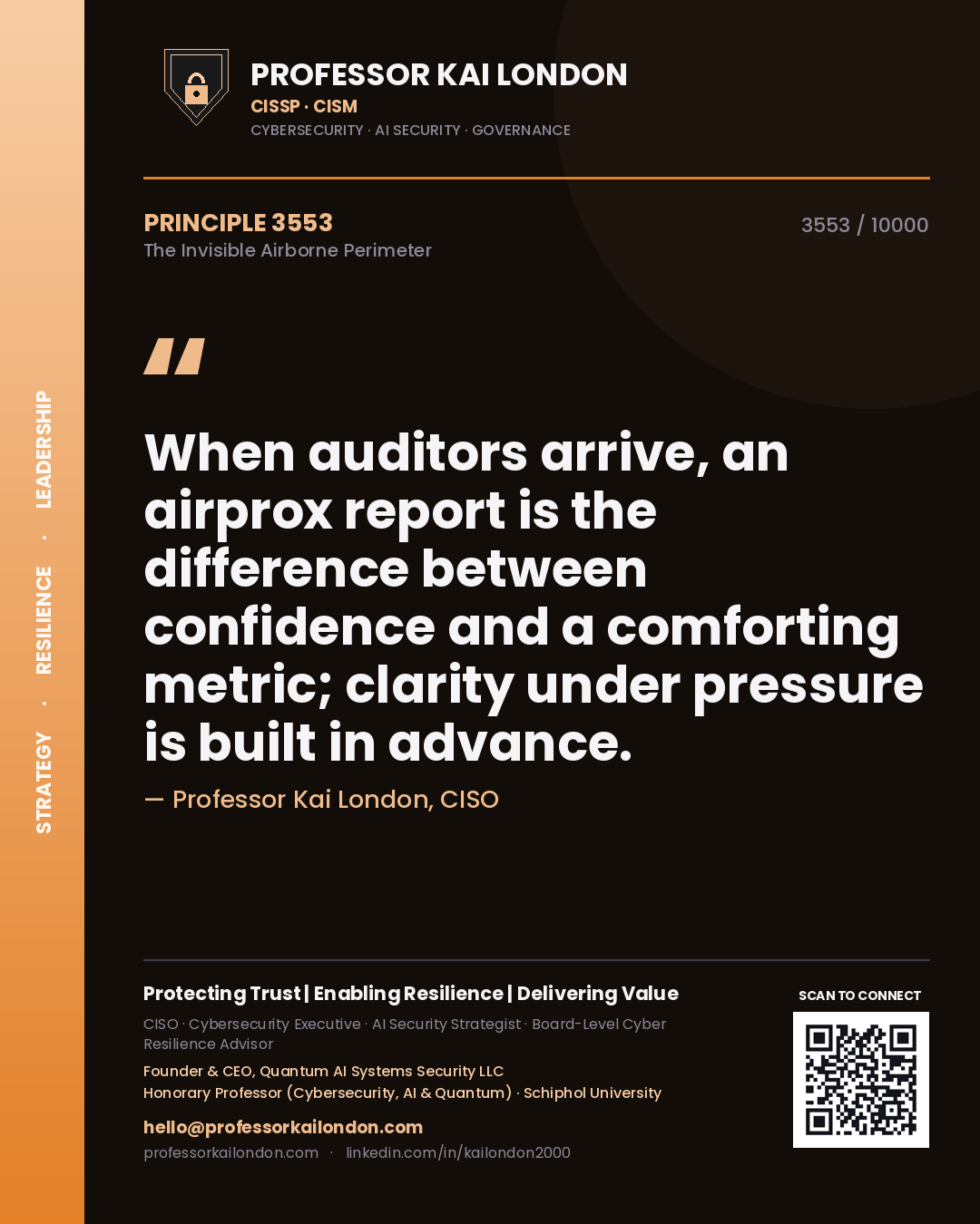 Professor Kai London principle 3553: When auditors arrive, an airprox report is the difference between confidence and a comforting metric; clarity under pressure is built in advance.