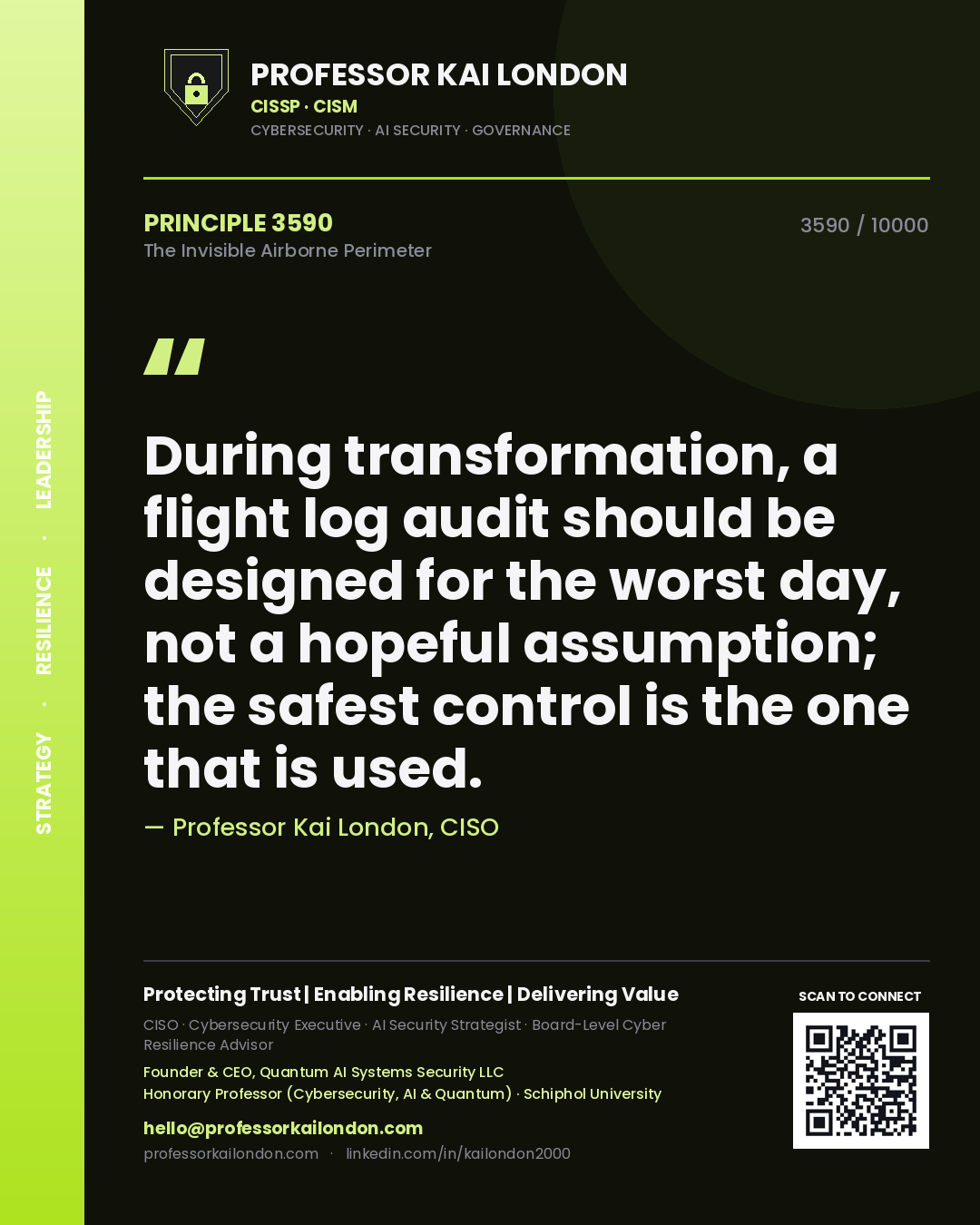 Professor Kai London principle 3590: During transformation, a flight log audit should be designed for the worst day, not a hopeful assumption; the safest control is the one that is used.