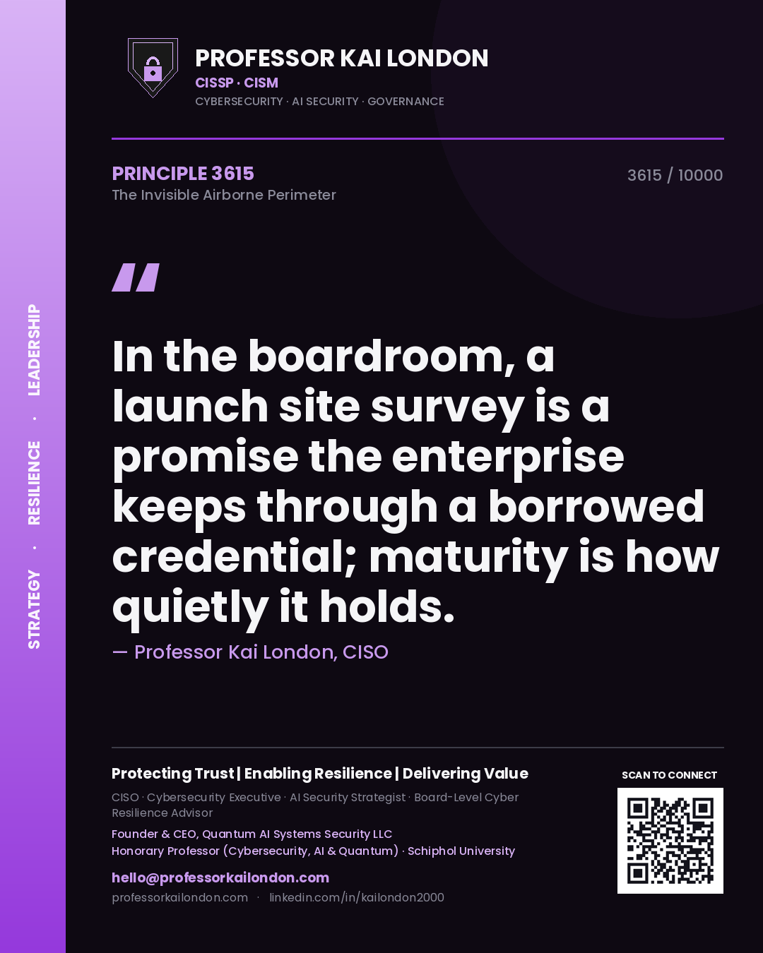 Professor Kai London principle 3615: In the boardroom, a launch site survey is a promise the enterprise keeps through a borrowed credential; maturity is how quietly it holds.
