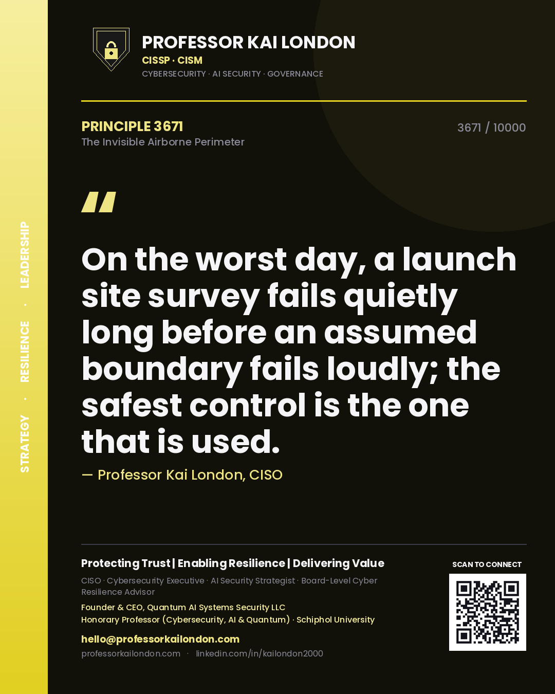 Professor Kai London principle 3671: On the worst day, a launch site survey fails quietly long before an assumed boundary fails loudly; the safest control is the one that is used.