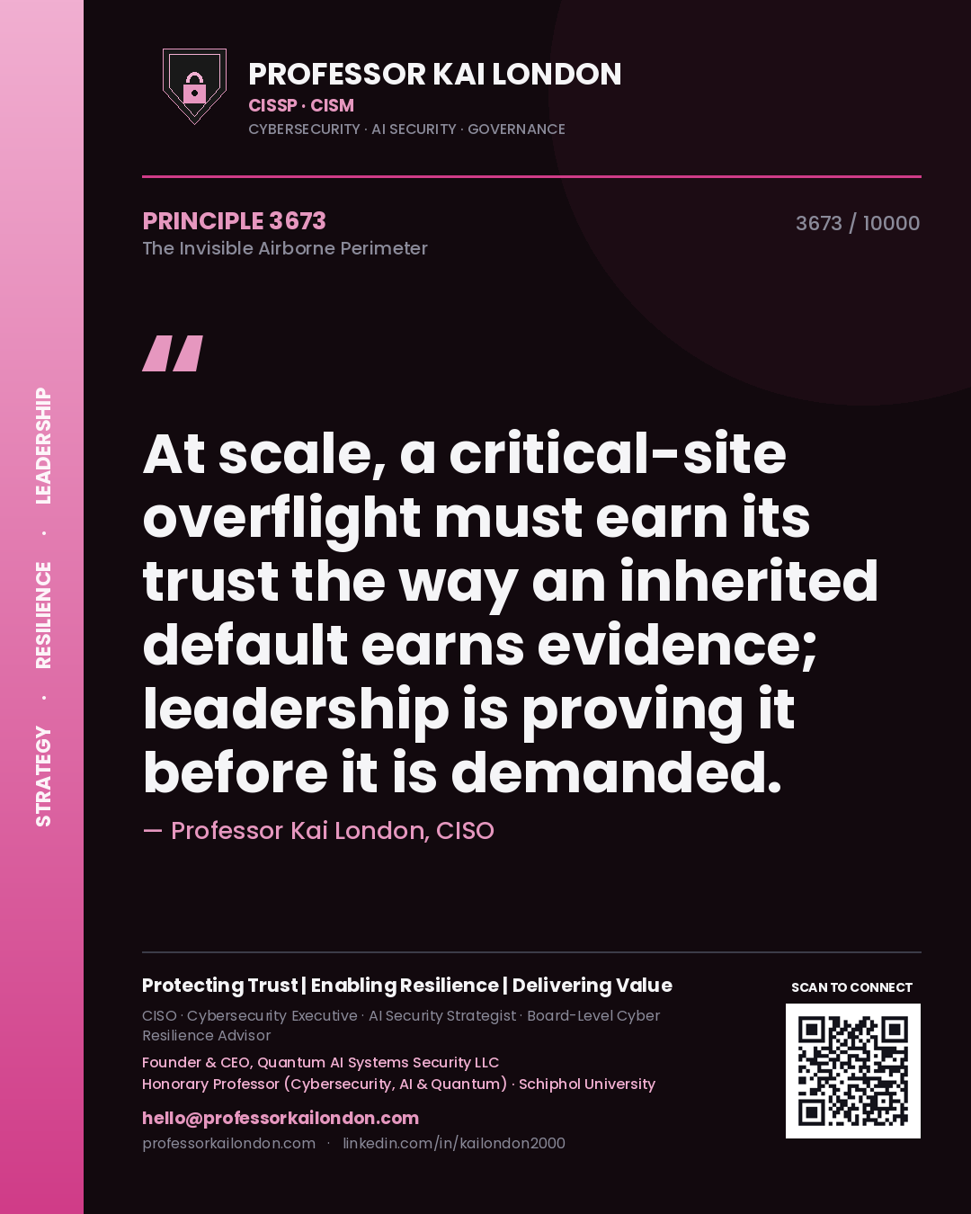 Professor Kai London principle 3673: At scale, a critical-site overflight must earn its trust the way an inherited default earns evidence; leadership is proving it before it is demanded.