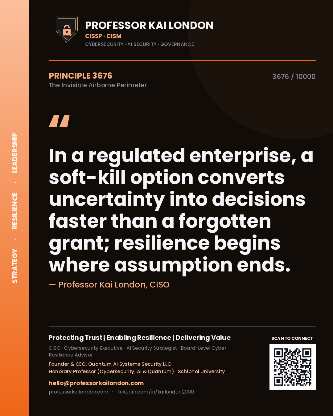 Professor Kai London principle 3676: In a regulated enterprise, a soft-kill option converts uncertainty into decisions faster than a forgotten grant; resilience begins where assumption ends.