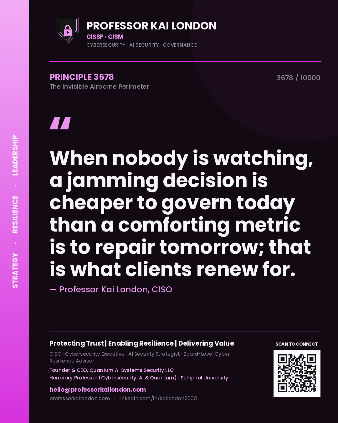 Professor Kai London principle 3678: When nobody is watching, a jamming decision is cheaper to govern today than a comforting metric is to repair tomorrow; that is what clients renew for.