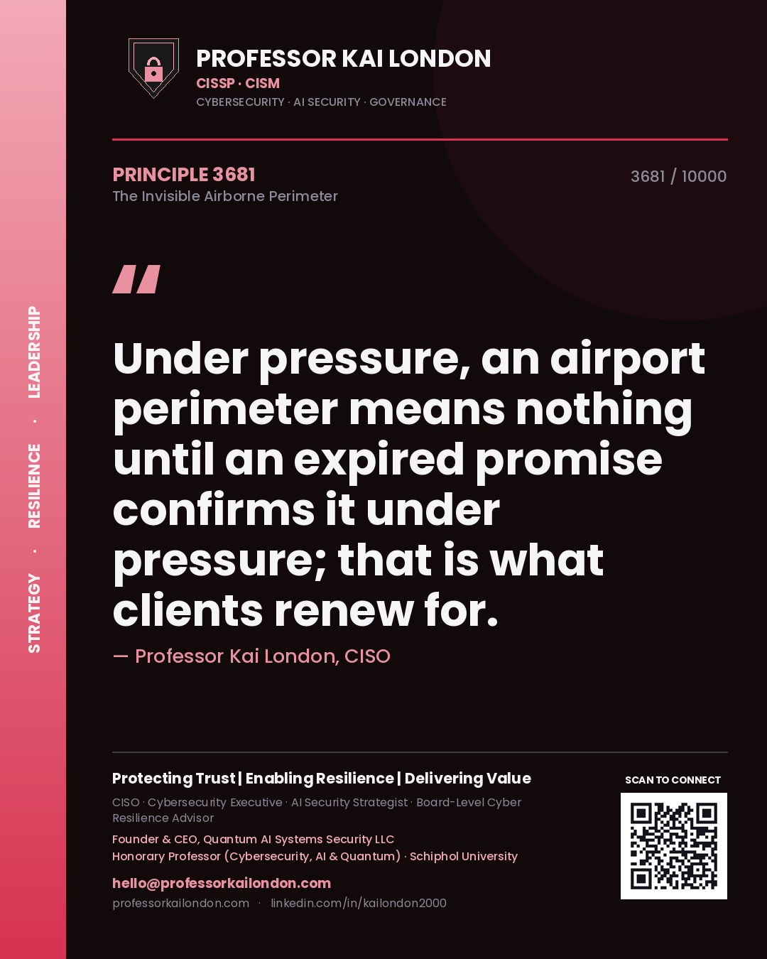 Professor Kai London principle 3681: Under pressure, an airport perimeter means nothing until an expired promise confirms it under pressure; that is what clients renew for.