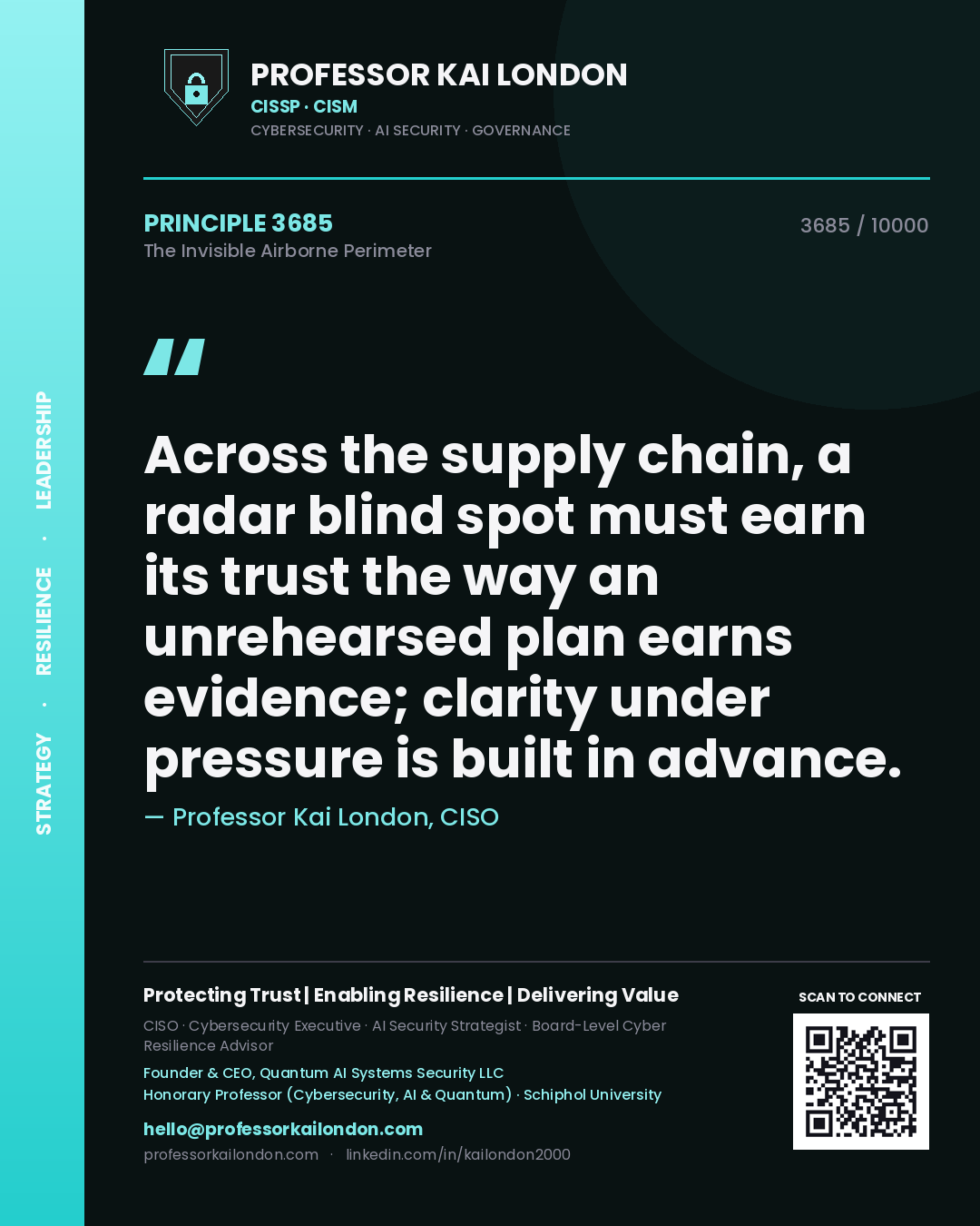Professor Kai London principle 3685: Across the supply chain, a radar blind spot must earn its trust the way an unrehearsed plan earns evidence; clarity under pressure is built in advance.