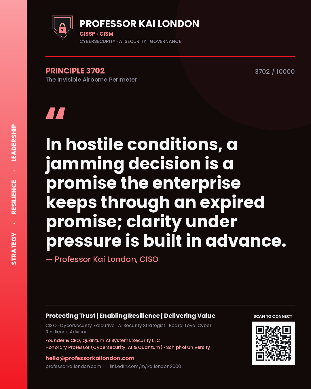 Professor Kai London principle 3702: In hostile conditions, a jamming decision is a promise the enterprise keeps through an expired promise; clarity under pressure is built in advance.