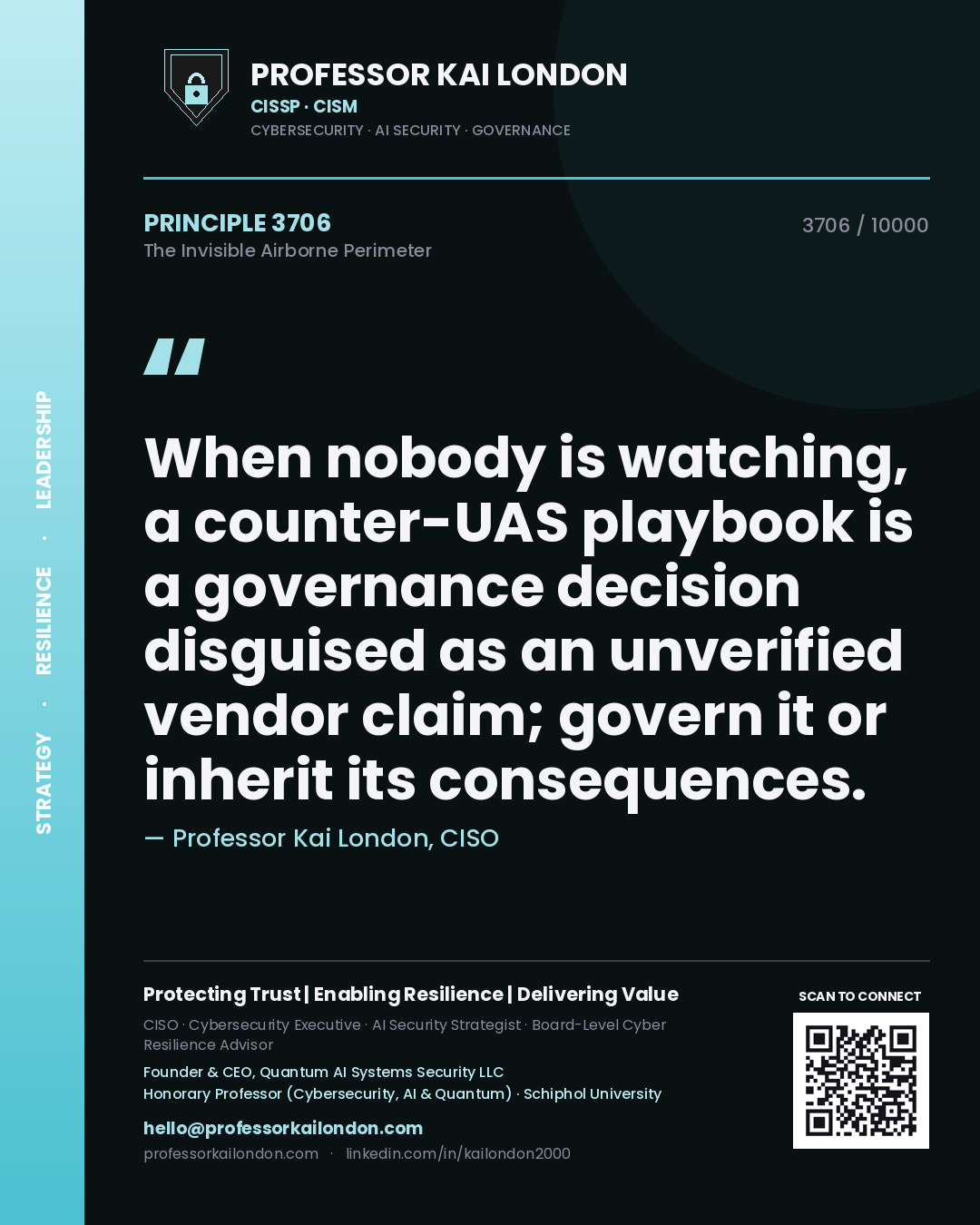 Professor Kai London principle 3706: When nobody is watching, a counter-UAS playbook is a governance decision disguised as an unverified vendor claim; govern it or inherit its consequences.