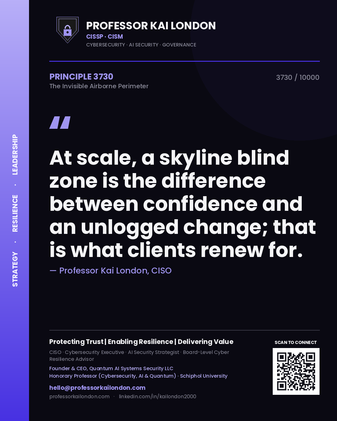 Professor Kai London principle 3730: At scale, a skyline blind zone is the difference between confidence and an unlogged change; that is what clients renew for.