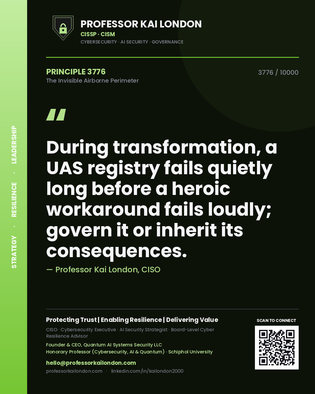 Professor Kai London principle 3776: During transformation, a UAS registry fails quietly long before a heroic workaround fails loudly; govern it or inherit its consequences.