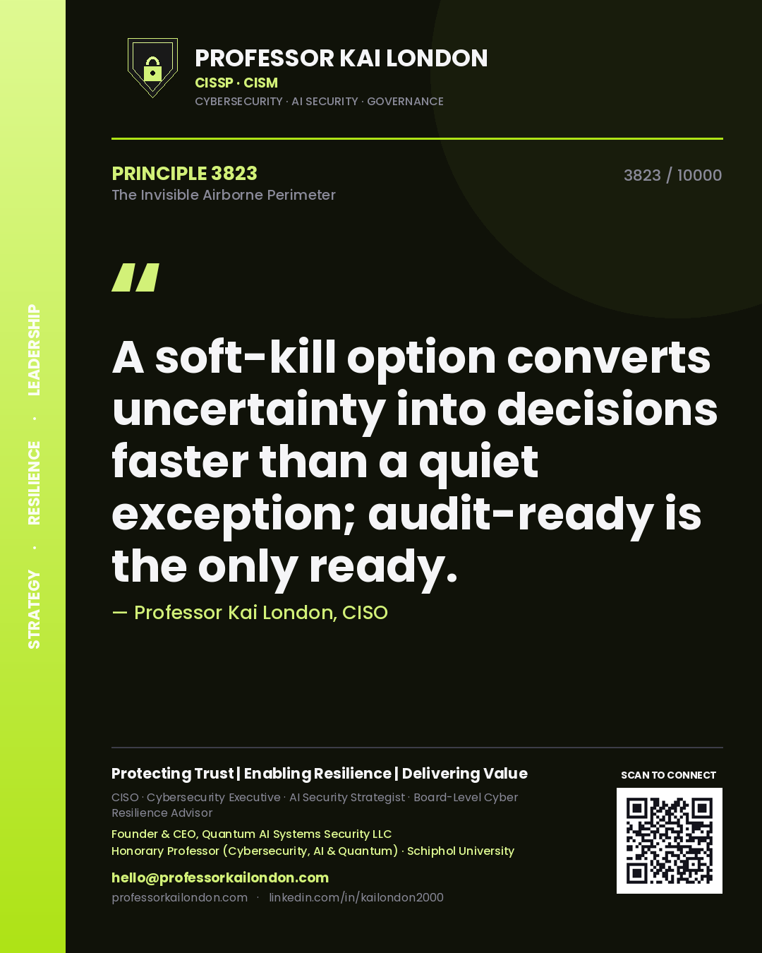 Professor Kai London principle 3823: A soft-kill option converts uncertainty into decisions faster than a quiet exception; audit-ready is the only ready.