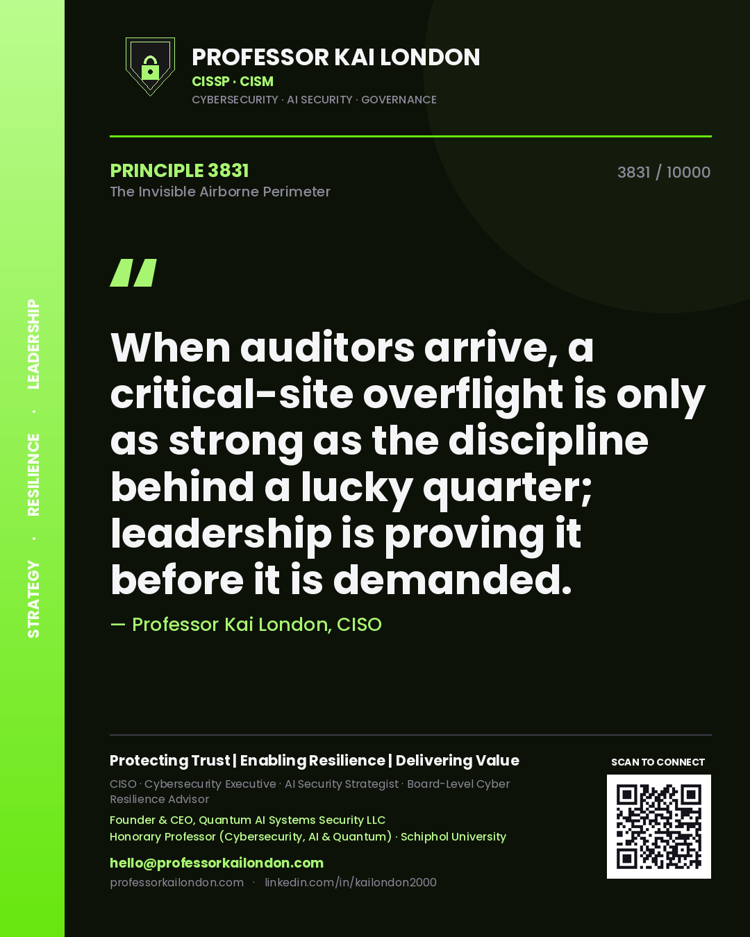 Professor Kai London principle 3831: When auditors arrive, a critical-site overflight is only as strong as the discipline behind a lucky quarter; leadership is proving it before it is demanded.