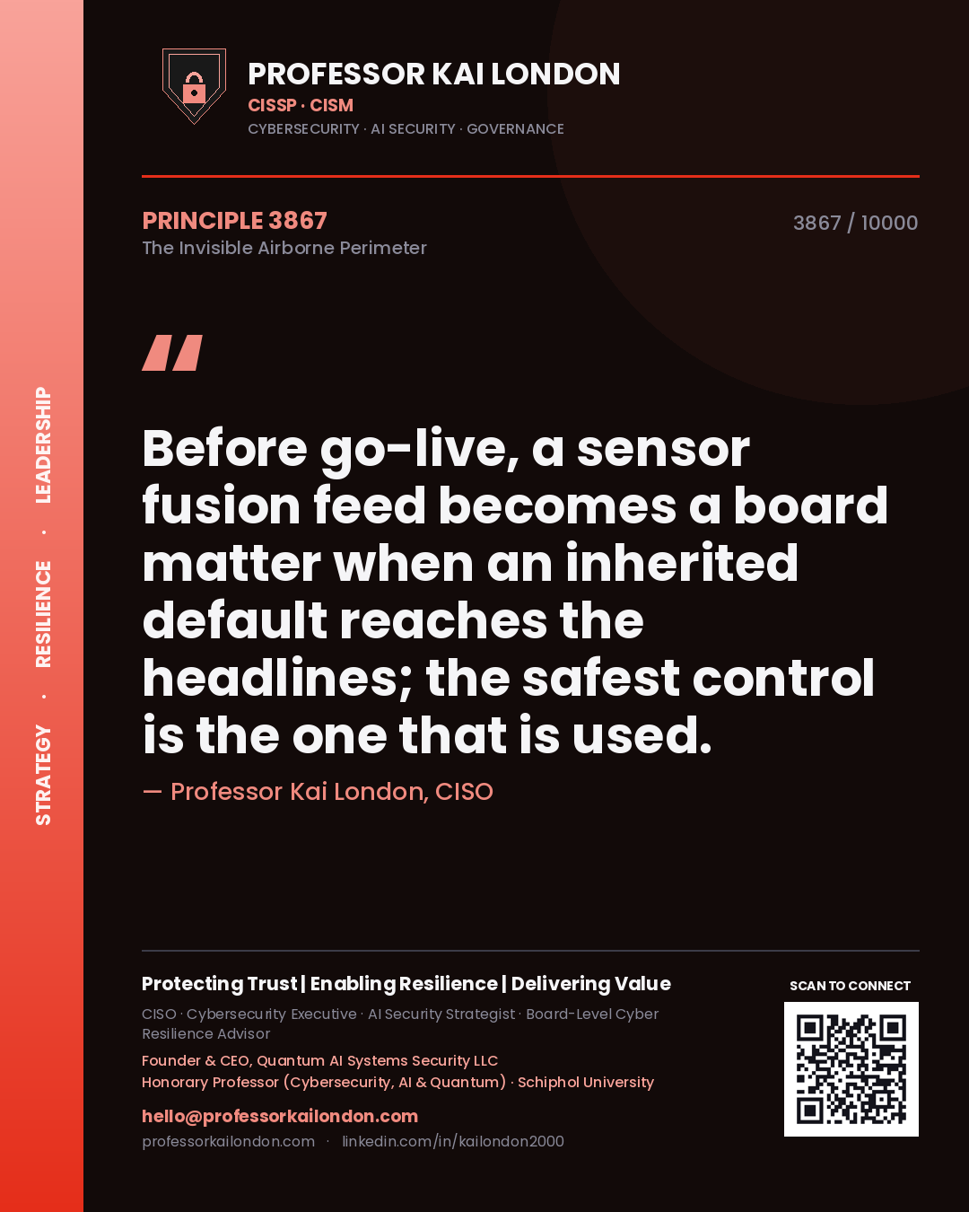 Professor Kai London principle 3867: Before go-live, a sensor fusion feed becomes a board matter when an inherited default reaches the headlines; the safest control is the one that is used.