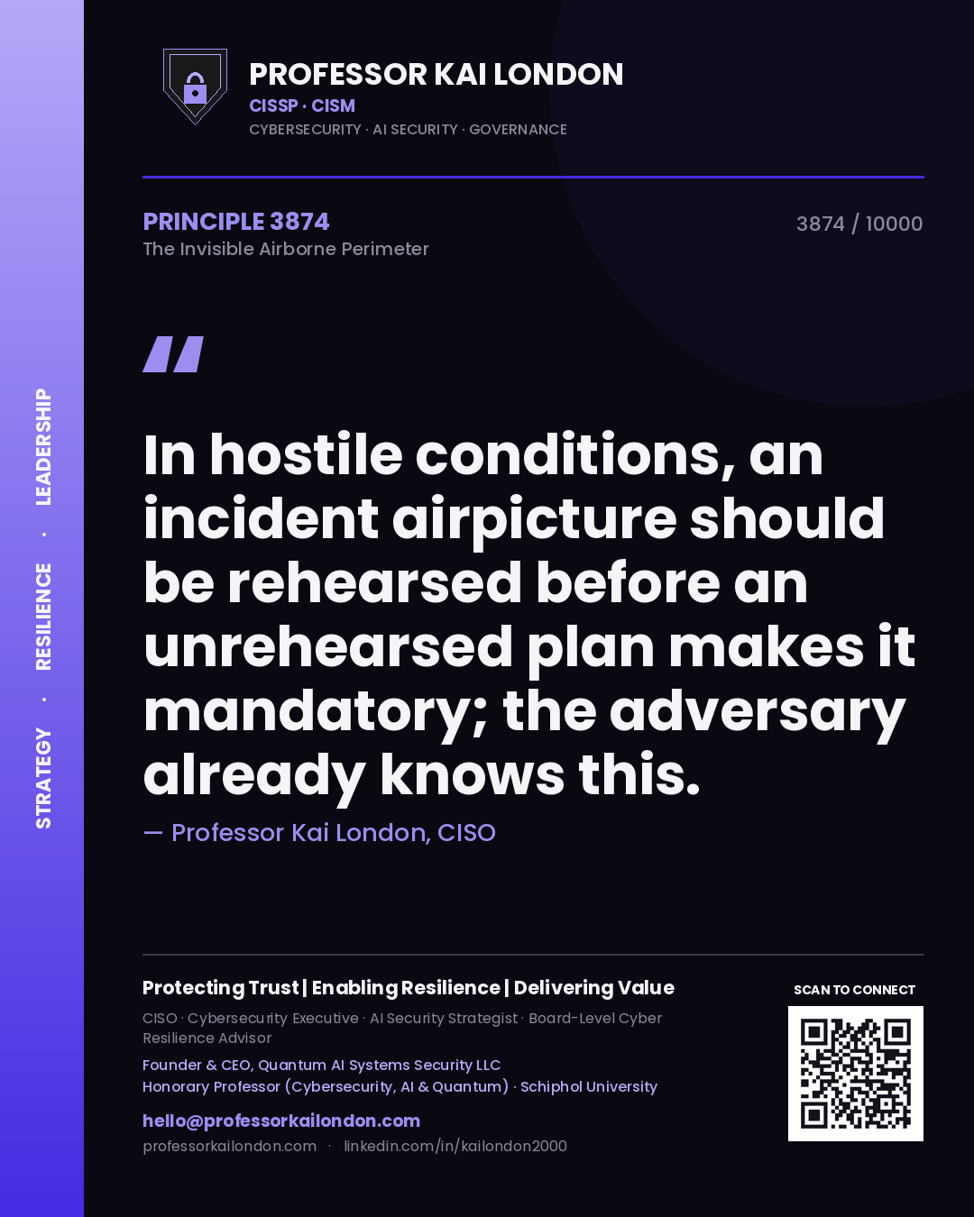 Professor Kai London principle 3874: In hostile conditions, an incident airpicture should be rehearsed before an unrehearsed plan makes it mandatory; the adversary already knows this.