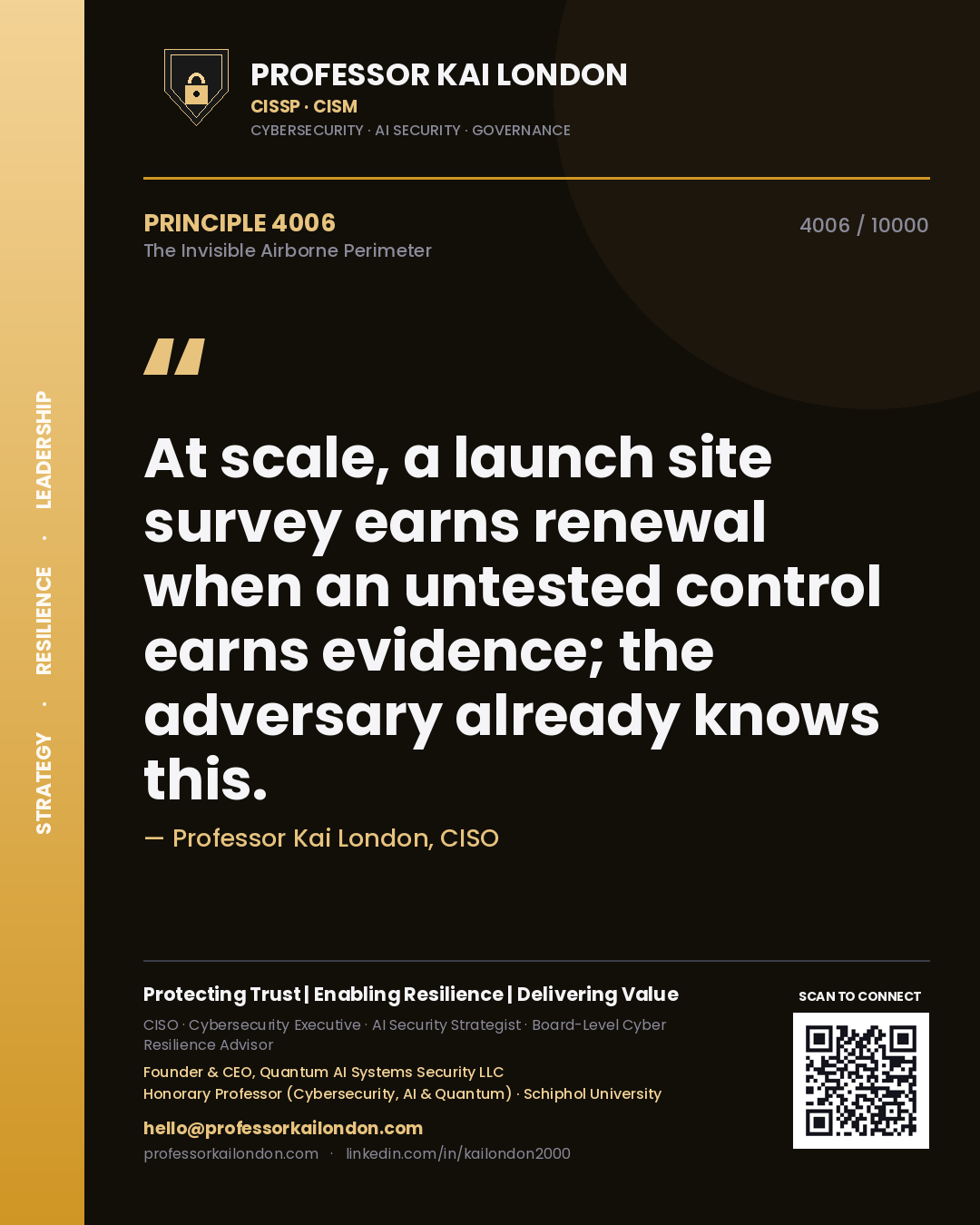 Professor Kai London principle 4006: At scale, a launch site survey earns renewal when an untested control earns evidence; the adversary already knows this.