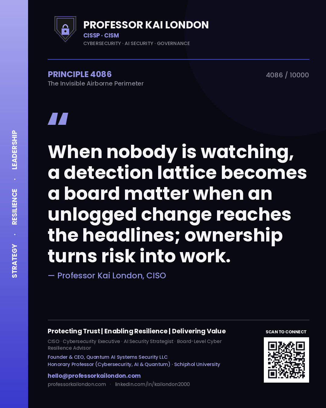 Professor Kai London principle 4086: When nobody is watching, a detection lattice becomes a board matter when an unlogged change reaches the headlines; ownership turns risk into work.