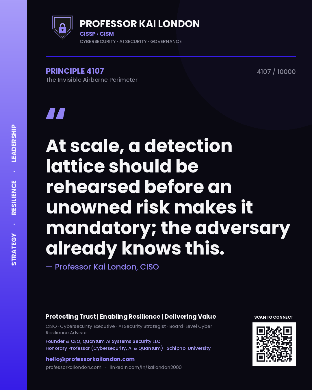 Professor Kai London principle 4107: At scale, a detection lattice should be rehearsed before an unowned risk makes it mandatory; the adversary already knows this.