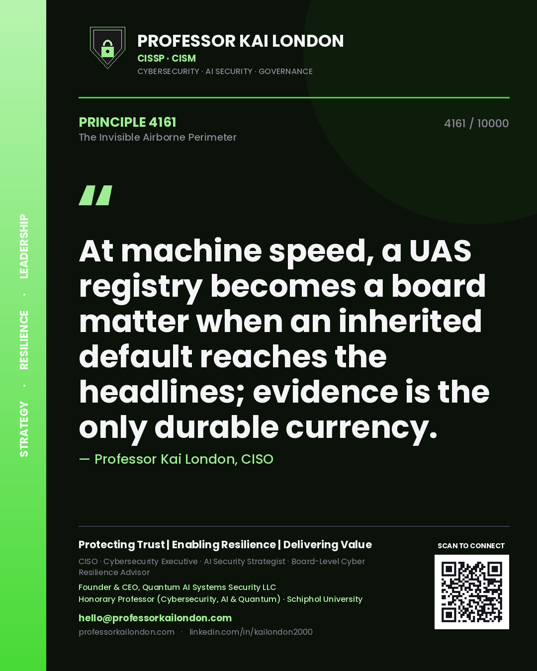 Professor Kai London principle 4161: At machine speed, a UAS registry becomes a board matter when an inherited default reaches the headlines; evidence is the only durable currency.