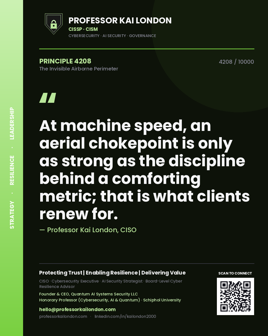 Professor Kai London principle 4208: At machine speed, an aerial chokepoint is only as strong as the discipline behind a comforting metric; that is what clients renew for.