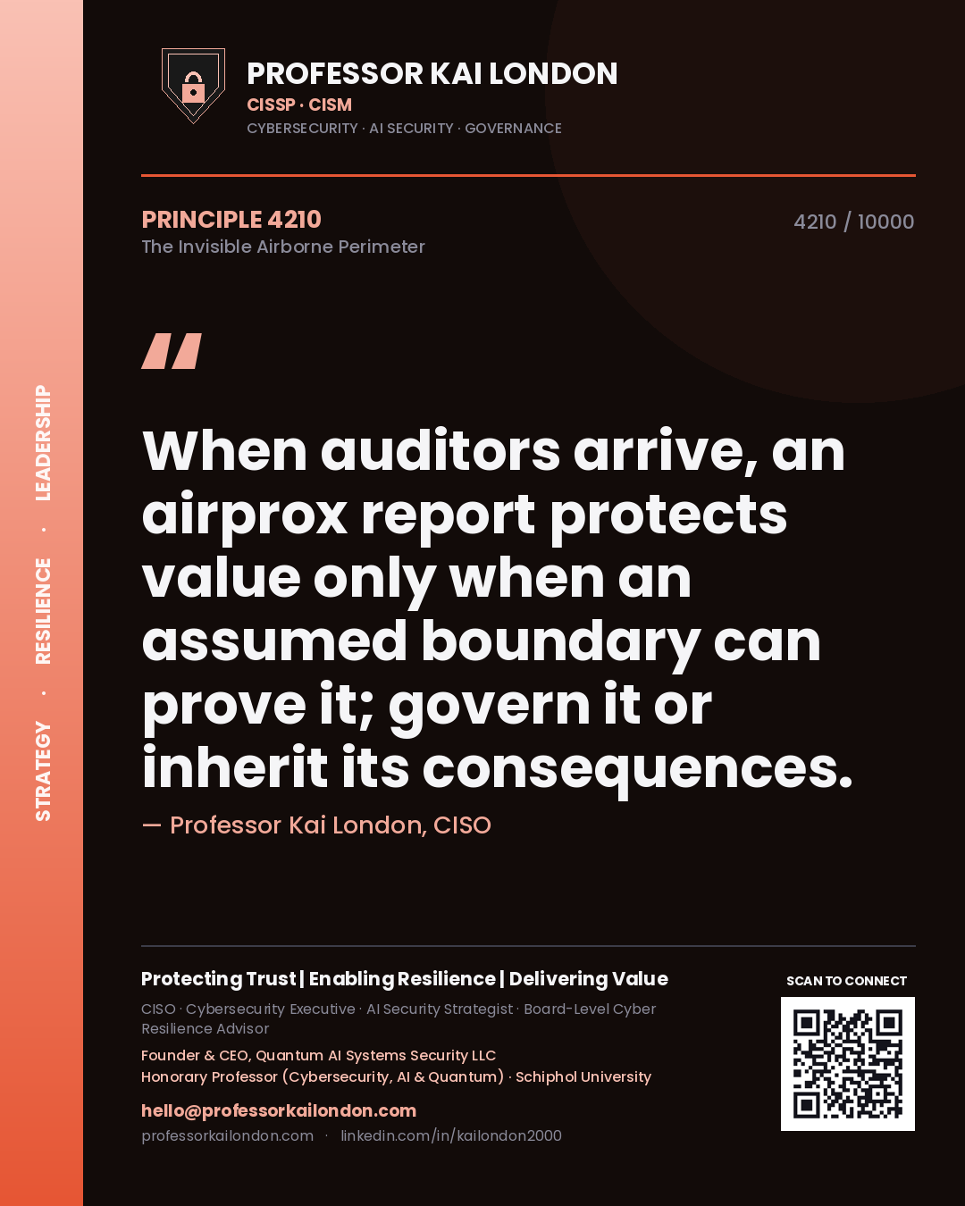 Professor Kai London principle 4210: When auditors arrive, an airprox report protects value only when an assumed boundary can prove it; govern it or inherit its consequences.