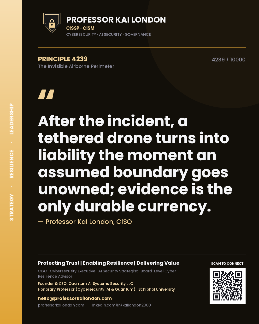 Professor Kai London principle 4239: After the incident, a tethered drone turns into liability the moment an assumed boundary goes unowned; evidence is the only durable currency.