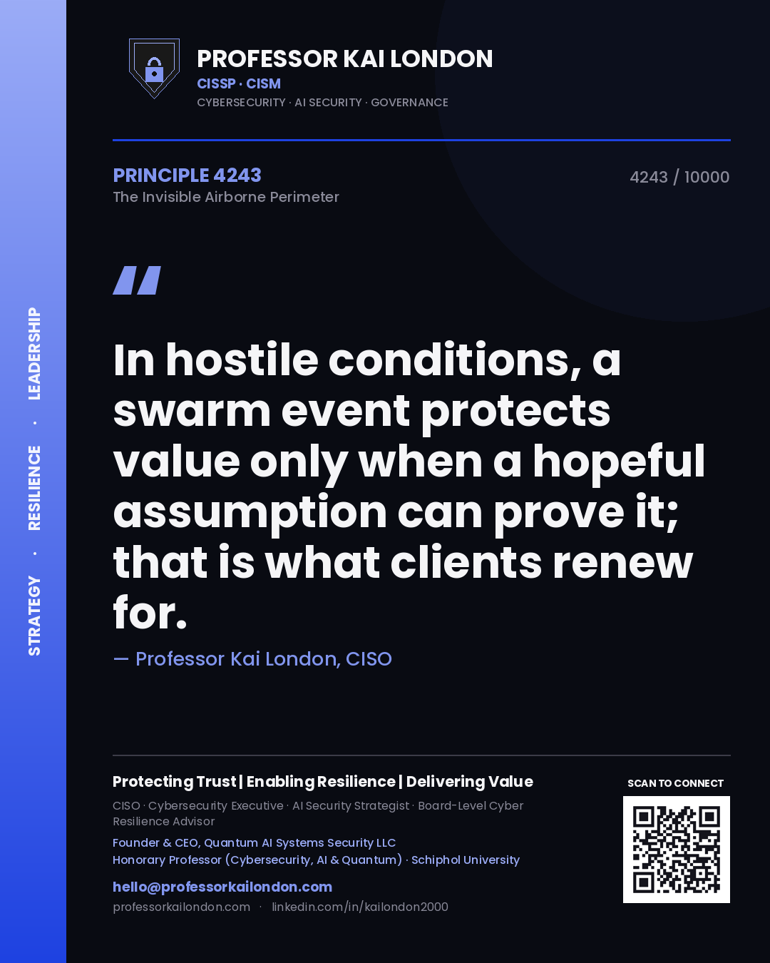 Professor Kai London principle 4243: In hostile conditions, a swarm event protects value only when a hopeful assumption can prove it; that is what clients renew for.