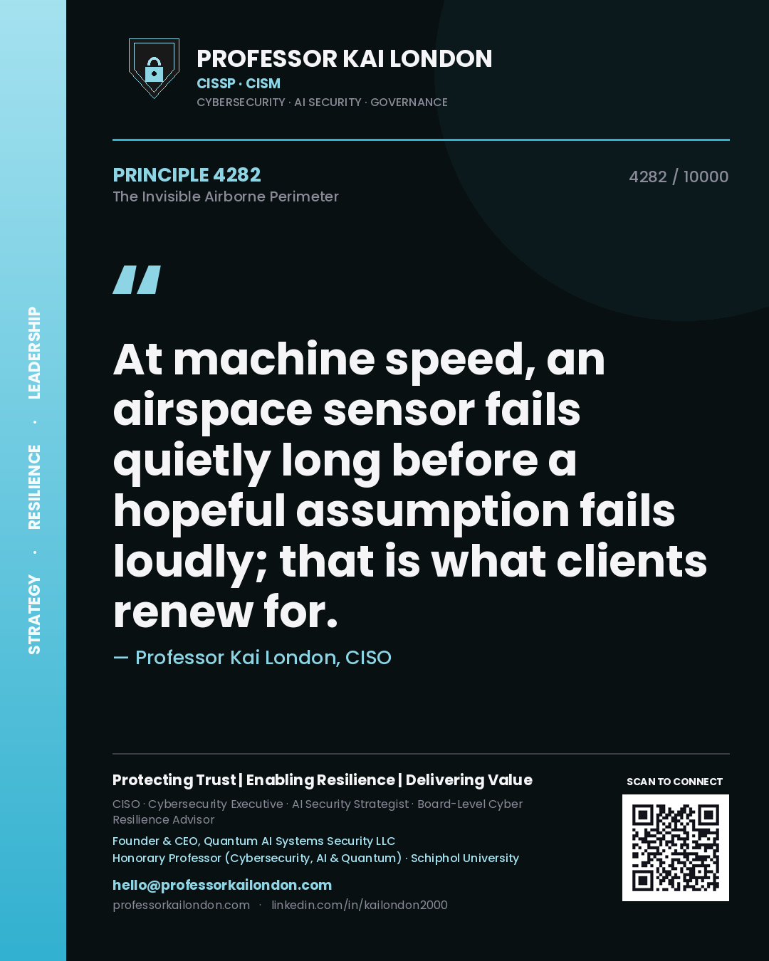 Professor Kai London principle 4282: At machine speed, an airspace sensor fails quietly long before a hopeful assumption fails loudly; that is what clients renew for.