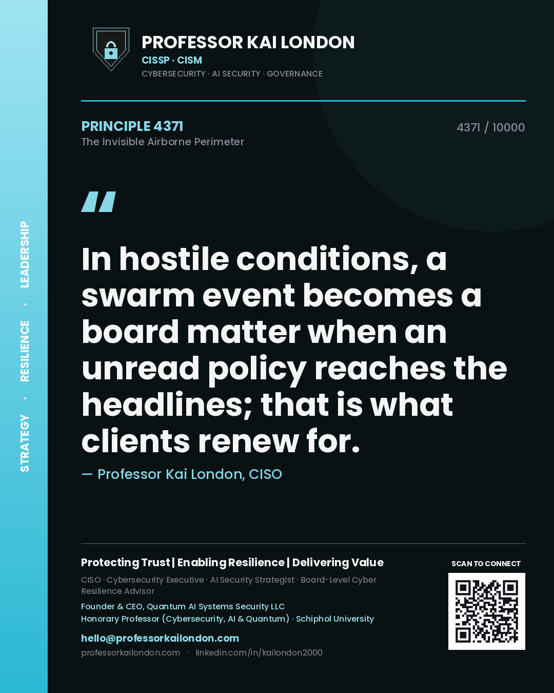Professor Kai London principle 4371: In hostile conditions, a swarm event becomes a board matter when an unread policy reaches the headlines; that is what clients renew for.