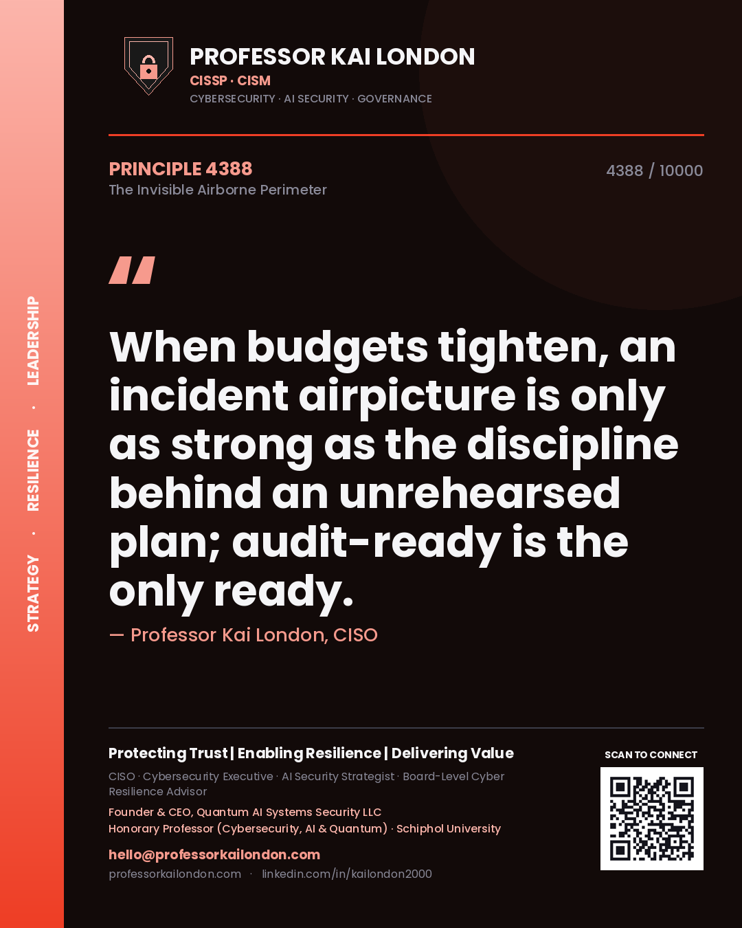 Professor Kai London principle 4388: When budgets tighten, an incident airpicture is only as strong as the discipline behind an unrehearsed plan; audit-ready is the only ready.