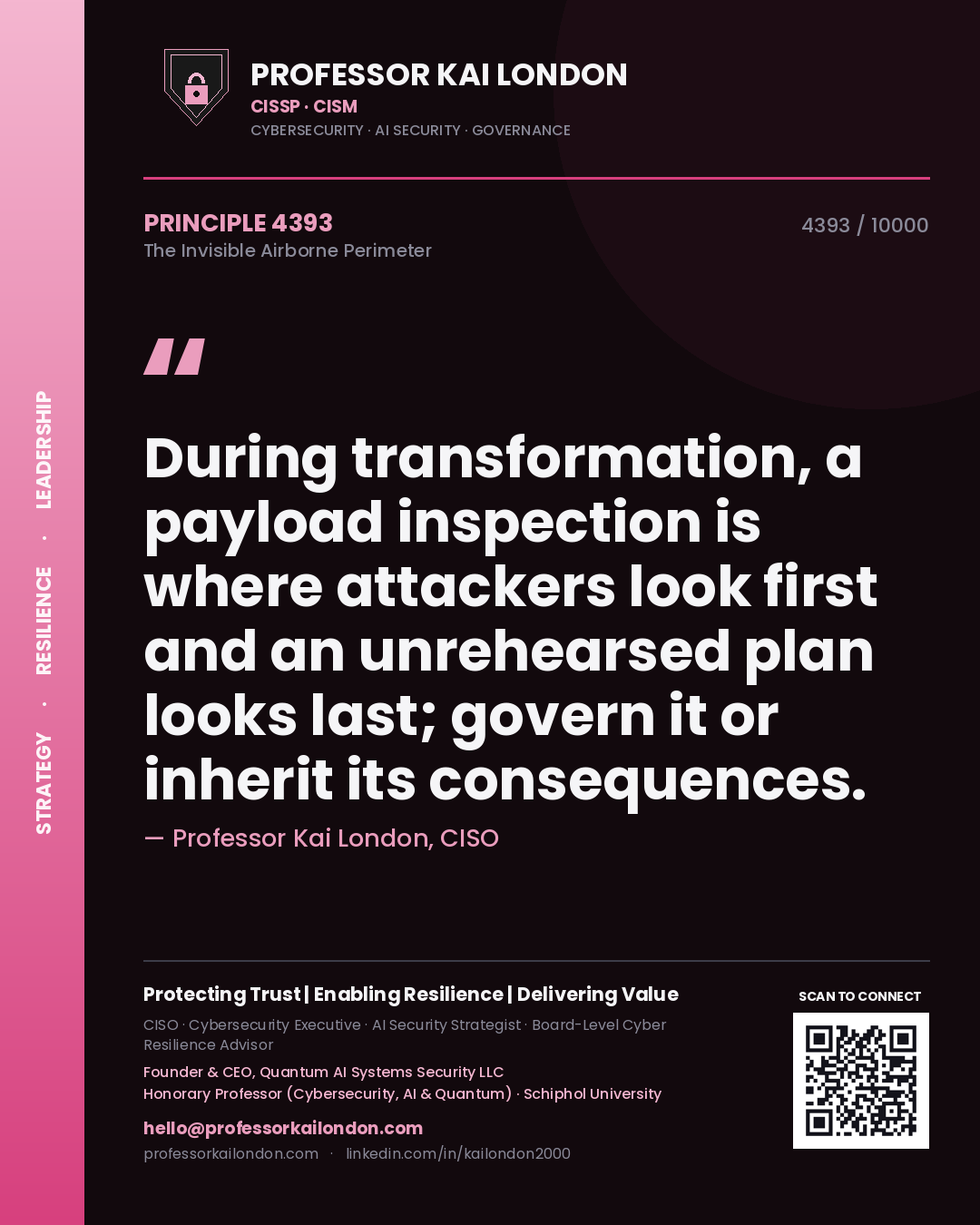 Professor Kai London principle 4393: During transformation, a payload inspection is where attackers look first and an unrehearsed plan looks last; govern it or inherit its consequences.