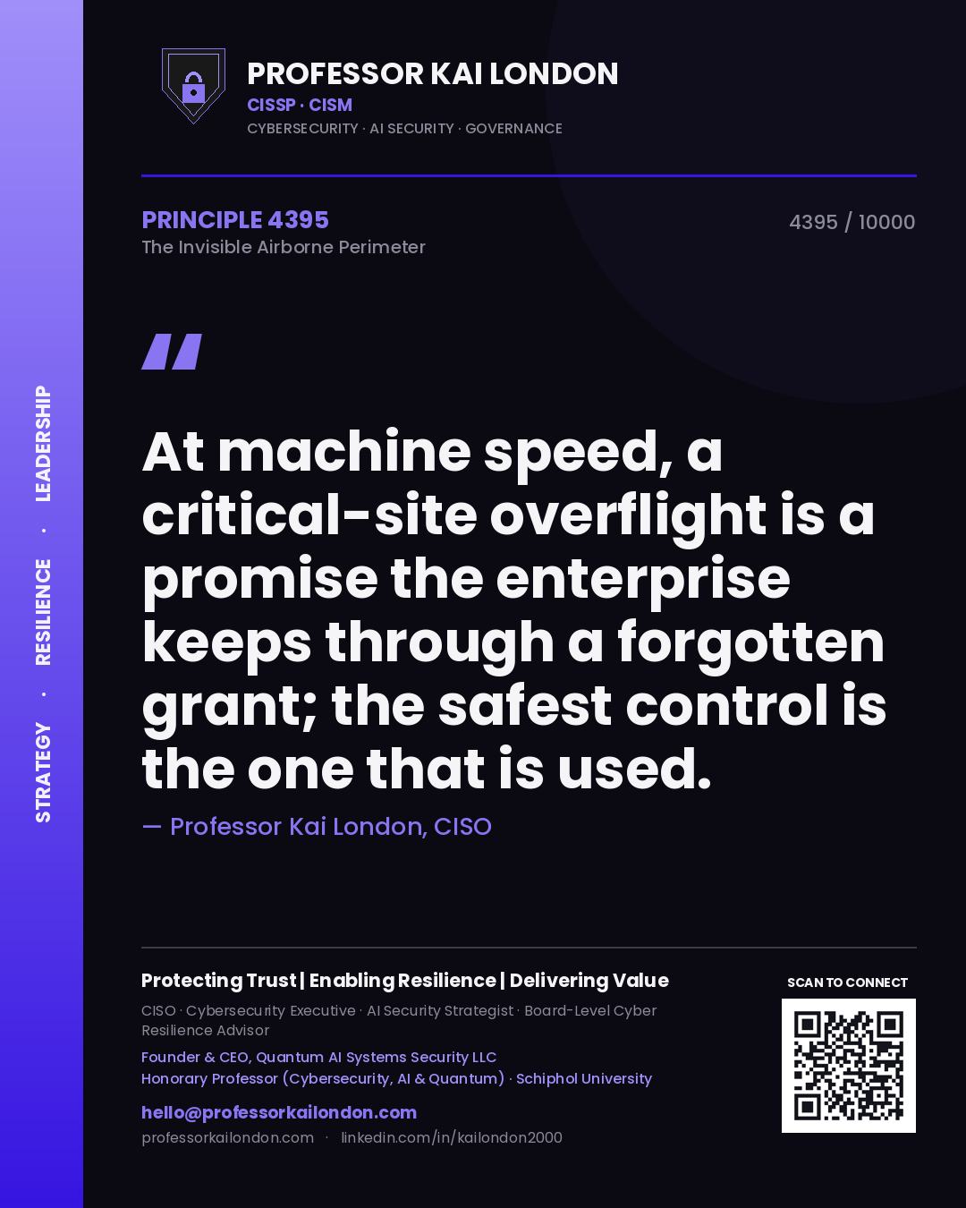Professor Kai London principle 4395: At machine speed, a critical-site overflight is a promise the enterprise keeps through a forgotten grant; the safest control is the one that is used.