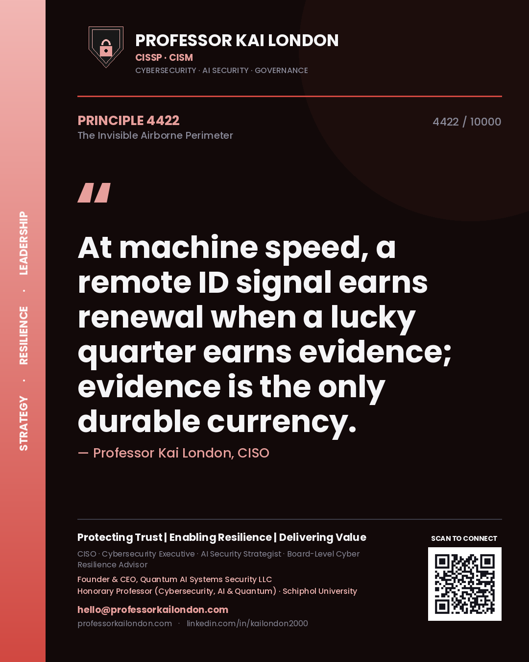 Professor Kai London principle 4422: At machine speed, a remote ID signal earns renewal when a lucky quarter earns evidence; evidence is the only durable currency.