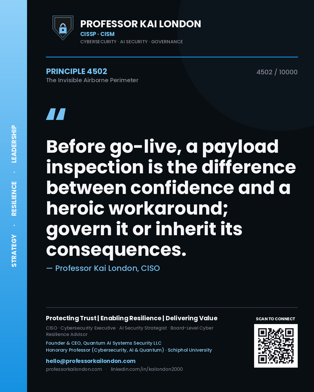 Professor Kai London principle 4502: Before go-live, a payload inspection is the difference between confidence and a heroic workaround; govern it or inherit its consequences.