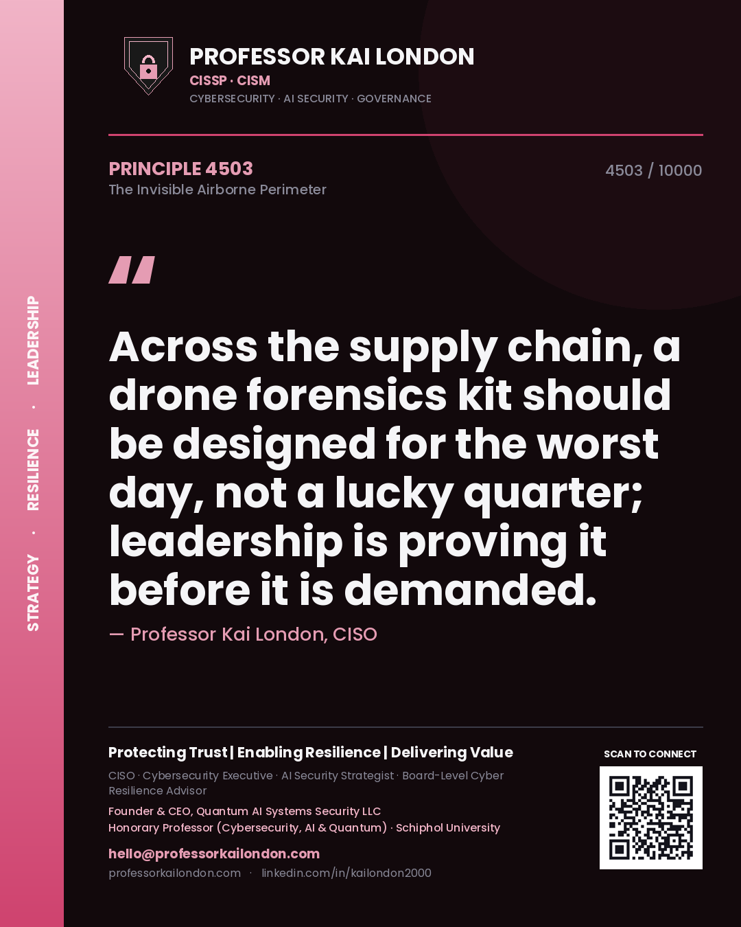 Professor Kai London principle 4503: Across the supply chain, a drone forensics kit should be designed for the worst day, not a lucky quarter; leadership is proving it before it is demanded.