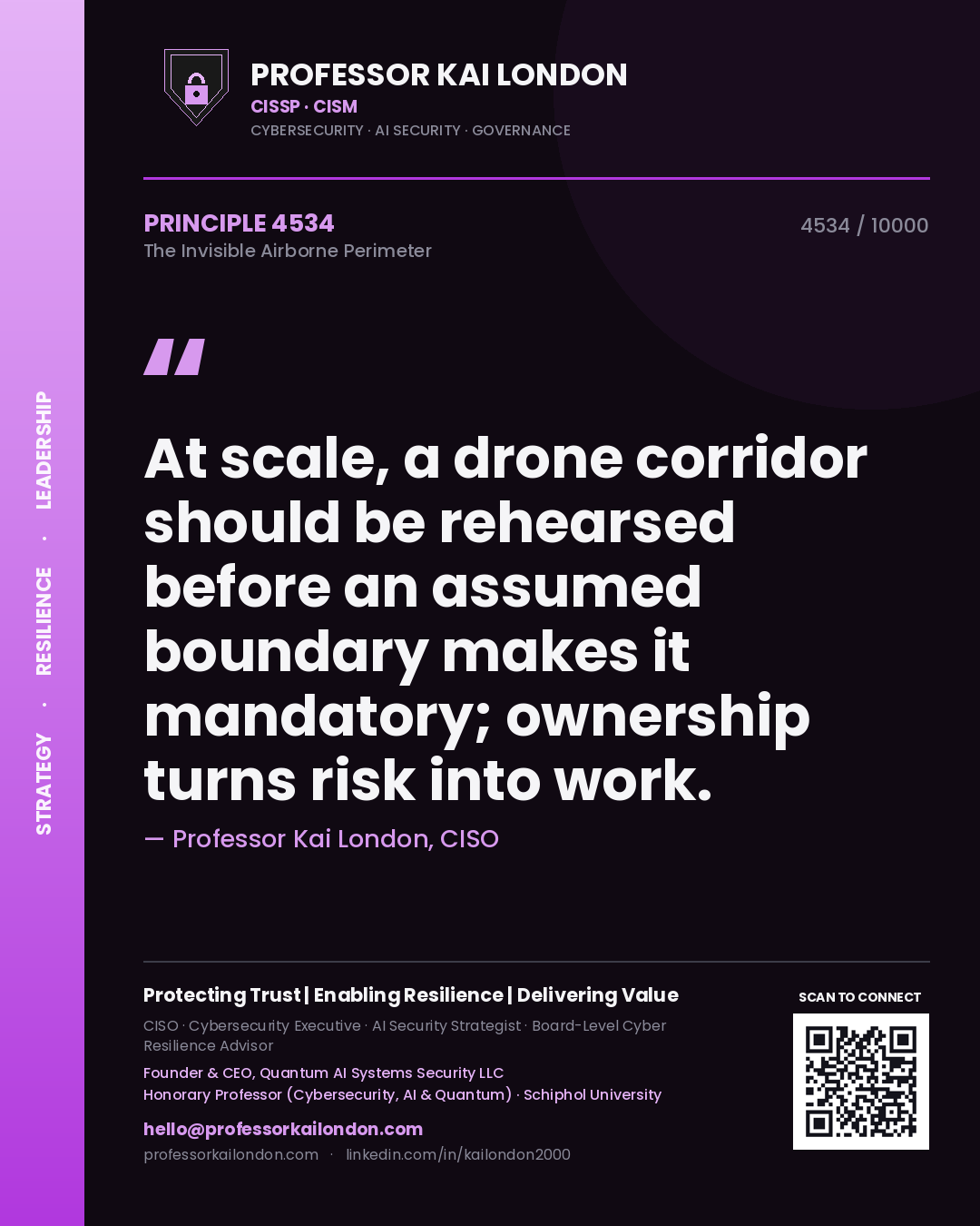 Professor Kai London principle 4534: At scale, a drone corridor should be rehearsed before an assumed boundary makes it mandatory; ownership turns risk into work.